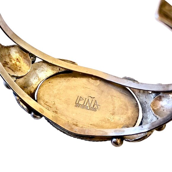 Native American Snowflake Obsidian Sterling Silver Cuff Bracelet Signed L Pina - Picture 4 of 13